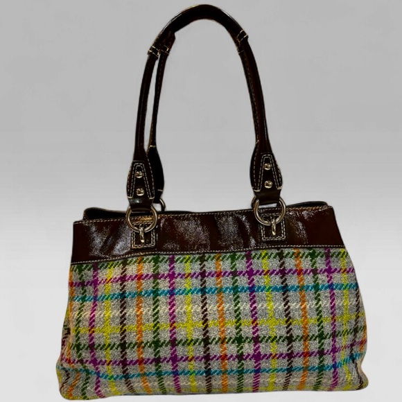 COACH Penelope Tattersall Wool Plaid Satchel Bag  Purple Interior patent trim EU - Picture 2 of 15